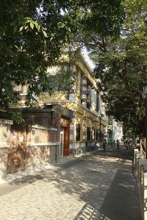 Street with classical buildings, in ShaMian, Guangzhouのeditorial素材