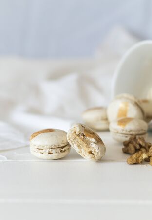 Pastel macarons on a plateの写真素材