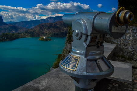 Stunning view of beautiful Lake Bled, Sloveniaの写真素材