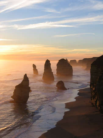 Sunset at the 12 Apostles along the Great Ocean Road, Victoria, Australiaの写真素材