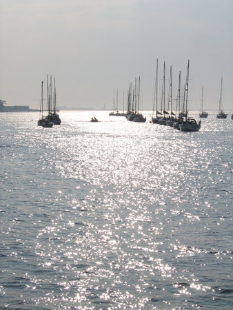 Sailing Boats on a Sparkling Sea in the Isle of Wight, England