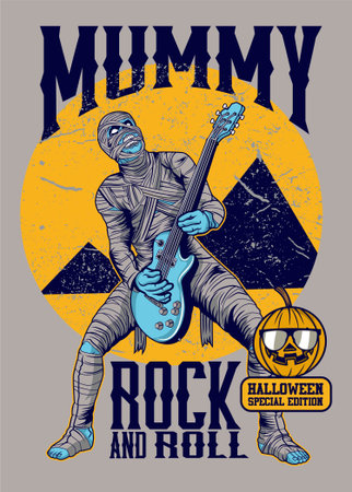 Mummy rock and roll vector illustration for t shirt designのイラスト素材