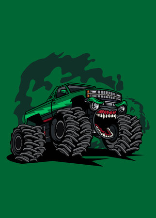 Vector illustration green monster truck, high quality colored design with fun concept,のイラスト素材