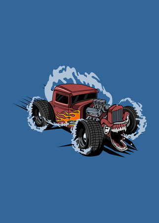 Illustration hot road monster car, high quality colored design with fun concept,のイラスト素材
