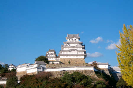 HIMEJI, KANSAI, JAPAN - NOVEMBER 3, 2018 : A view on the beautiful castle of Himeji on a sunny day in autumn in Himeji, Japanのeditorial素材