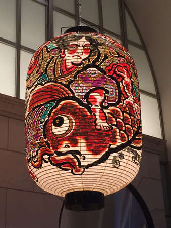 Kyoto, Japan - 3rd August 2018 : Picture of a beautifully decorated huge Japanese paper lantern hanging in front of a store in Kyoto, Japanのeditorial素材