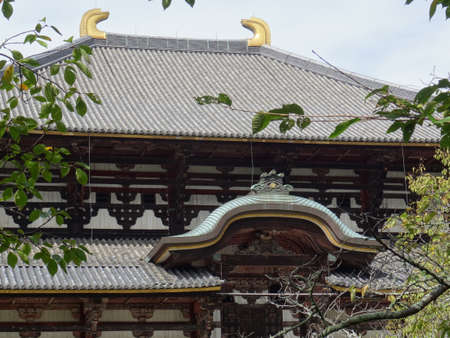 Nara, Kansai, Japan - 27th September 2018 : Detail of the Todai-ji temple located in Nara. It's also known as the Great Buddha Hall that contains the Daibutsu, the great bronze Buddha statue.のeditorial素材