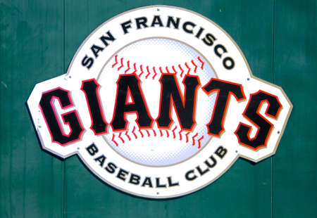 San Francisco, California, USA - 22nd May 2015 : Picture of a San Francisco Giants Baseball Club logo placardのeditorial素材