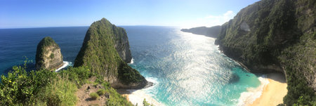 Panoramic view of the astonishing Kelingking Beach on Nusa Penida island near Bali, Indonesia