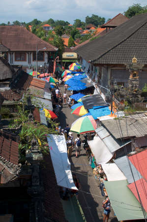 Ubud, Bali, Indonesia - 16th February 2019 : Aerial view over the street of Ubud Art Market in Ubud, Baliのeditorial素材