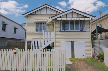 Brisbane, Queensland, Australia - 29th October 2019 : Picture of a typical old Queenslander house captured in the neighborhood of Greenslopes in Brisbane, Australiaのeditorial素材