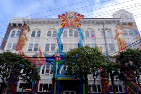 San Francisco, California, USA - 21st May 2015 : Front view of the Women's building with his decorated facade in Mission District in San Francisco, USAのeditorial素材