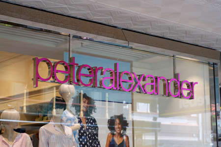 Brisbane, Queensland, Australia - 28th February 2020 : View of a Peter Alexander shop sign hanging on a glass wall at Queenstreet Mall in Brisbane, Australiaのeditorial素材