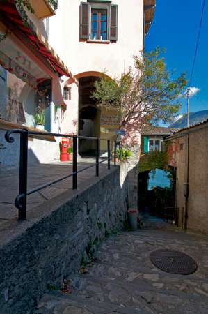 Lugano, Ticino, Switzerland - 17th October 2020 : Beautiful scenic laneway in Gandria. is a famous touristic village near Lugano in Switzerlandの写真素材