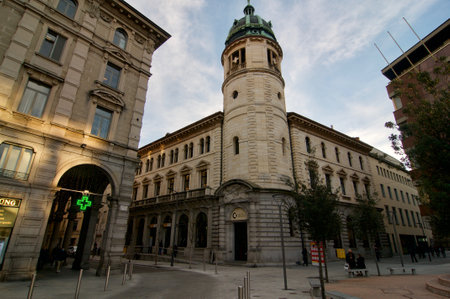 Lugano, Ticino, Switzerland - 14th January 2021 : View on the beautiful Palazzo della Posta centrale (Central Post palace building) located in the city Lugano, Switzerlandのeditorial素材
