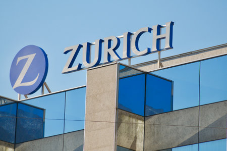 Locarno, Ticino, Switzerland - 16th January 2021 : View of Zurich Insurance Group sign hanging on a building in Locarno. ZÃ¼rich company is the biggest insurer in Switzerland and also worldwideのeditorial素材