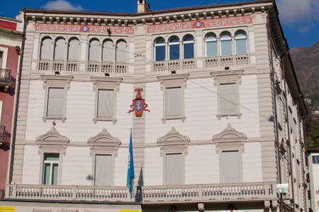 Locarno, Switzerland - 16th January 2021 : Municipio di Locarno building in Locarno. The building is called Palazzo Marcacci and is the town hall of the touristic city of Locarno in Switzerlandのeditorial素材