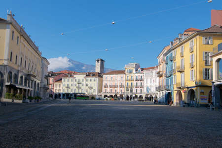 Locarno, Ticino, Switzerland - 16th January 2021 : View of Piazza Grande square and historical building of Locarno in Switzerlandのeditorial素材
