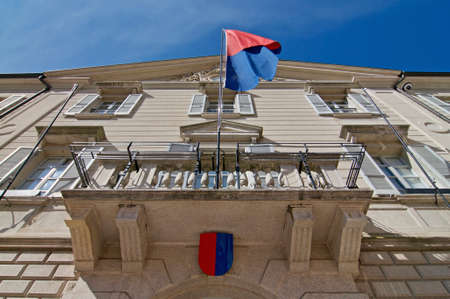 Bellinzona, Ticino, Switzerland - 23rd March 2021 : Low angle view of the Government building also know as Palazzo delle Orseline in Bellinzona, Switzerlandのeditorial素材