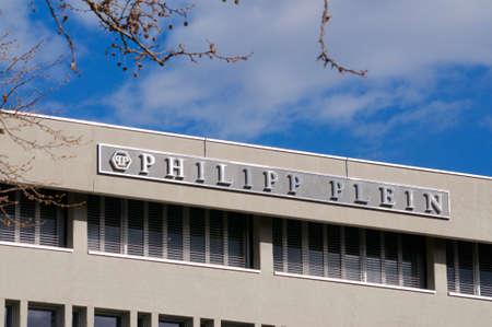 Lugano, Ticino, Switzerland - 17th March 2021 : Philipp Plein sign at the headquarters building in Lugano, Switzerland. Philipp Plein is Philipp Plein is a german fashion designer with eponymous brandのeditorial素材