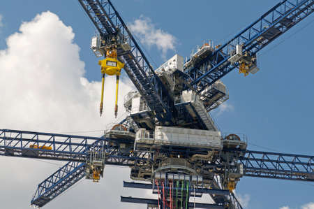 Castione, Switzerland - 26th April 2021 : Closeup of Energy Vault crane tower in Switzerland. Energy Vault is a company specializing in gravity and kinetic energy based, long-duration energy storageのeditorial素材