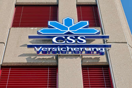 Wohlen, Aargau, Switzerland - 15th April 2021 : CSS Versicherung Insurance sign hanging on a building in Wohlen. CSS is one of the largest insurance companies in Switzerlandのeditorial素材