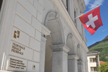 View of the Federal Criminal Court building facade located in Bellinzona, Switzerlandのeditorial素材