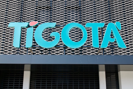 Bioggio, Ticino, Switzerland - 25th April 2021 : TigotÃ  sign hanging in front of a building in...