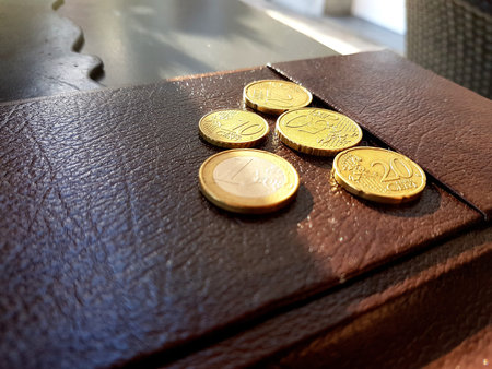 Close up shot of euros left as a tip in a restaurant.