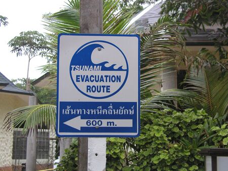 Tsunami evacuation route signの写真素材