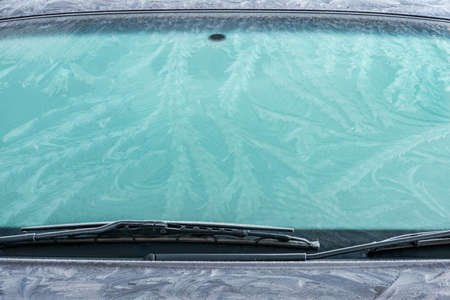 Ice crystals in intricate detail on a car windshield. Brecon Beacons, Februaryの写真素材