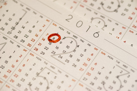 Close up of the calendar page marking February 8, Chinese New Year