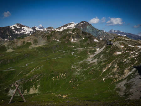 Great views to the peaks, valleys and glaciers of the Austrian Alps, Hohe Tauern national park. Charming and beautiful scene with amazing meadows, near nice city Heiligenblut, Austria, Europe.の写真素材