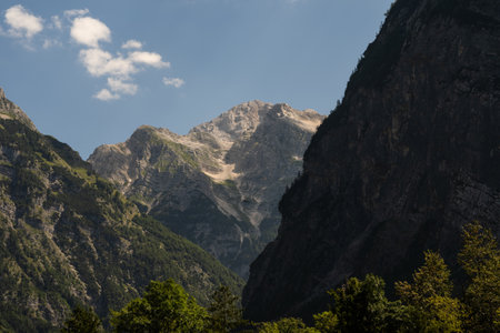 Enchanted scenery of huge mountains deep in Triglav National Park, Slovenia.の写真素材