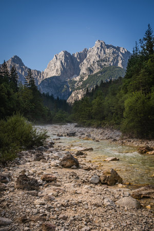 Enchanted scenery of huge mountains deep in Triglav National Park, Slovenia.の写真素材