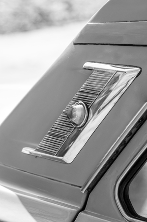 Body part of old retro car. Monochrome photo.の写真素材