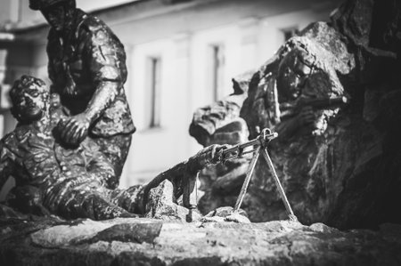 CHASOV YAR, UKRAINE - MARCH 9, 2017: Part of the monument to the soldiers-afghans in the center of the city.のeditorial素材