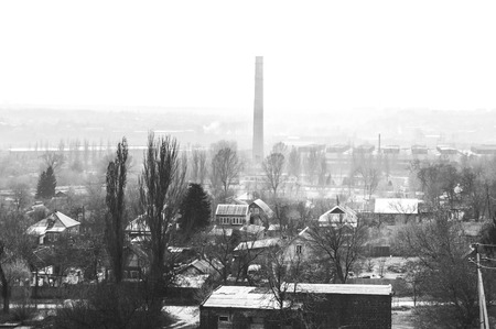 Monochrome photo of the part of small townの写真素材