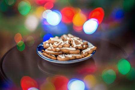 Christmas and New Year cookies on a plateの写真素材