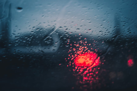 Raindrops on the car window in the night