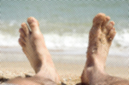 Feets at the beach. Halftone color pattern.の写真素材