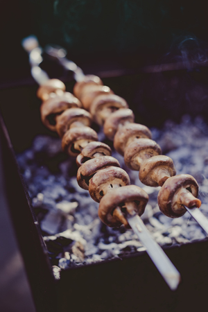 Fried mushrooms on the grill.の写真素材