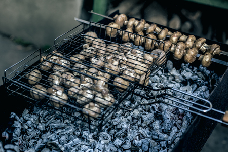 Fried mushrooms on the grill.の写真素材