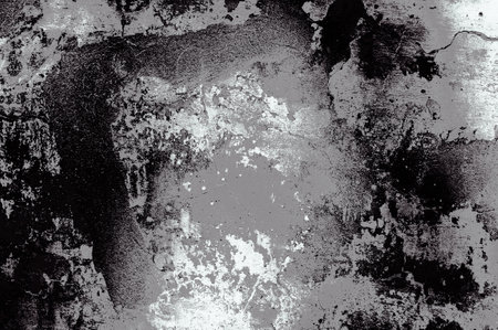 Cracked and peeling paint old wall background. Monochrome classic grunge textureの写真素材