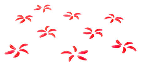 Red silicone maggot baits isolated on white background. Studio photo.の写真素材
