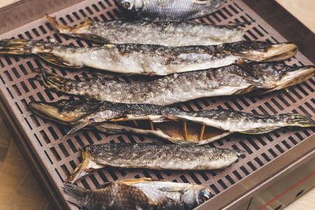 The process of preparing dried fish with an automatic dryer at home.の写真素材