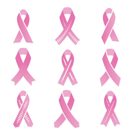 Multiple Pink Breast Cancer  Ribbons with Different Differing Icons in the Middleのイラスト素材