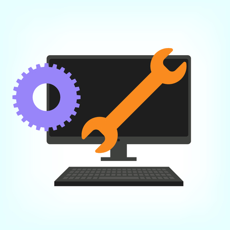 Big Data Security Maintenance and Tech Icon with Wrench and Gear Tools for Technician to Use when Scanning Systems - Internet or Information Technology Repairsのイラスト素材
