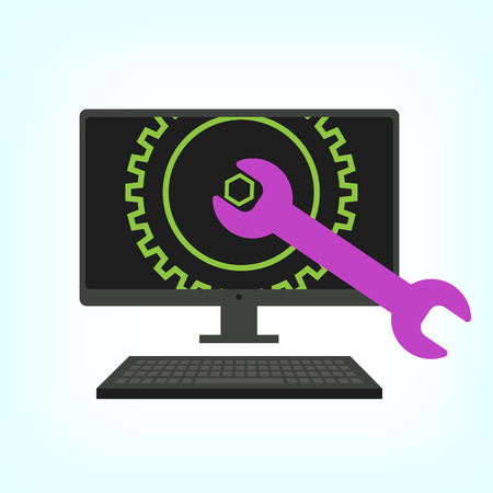 Big Data Security Maintenance and Tech Icon with Wrench and Gear Tools for Technician to Use when Scanning Systems - Internet or Information Technology Repairsのイラスト素材