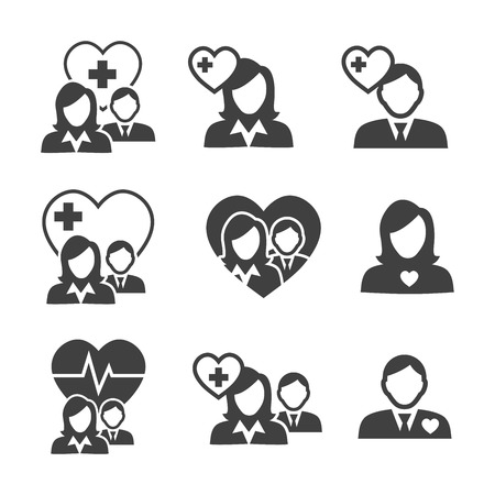Medical Healthcare Icons with People Figures and Heart, EKG, and Doctor Symbolsのイラスト素材